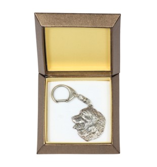 Bouvier bernois I - Porte-clés argenté avec un chien dans une boîte cadeau, décoration de sac à main, pendentif de sac à dos par la marque Art-Dog