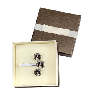 Bernese Mountain Dog, Berner Sennenhund - cufflinks and tie with your photo, a suit decoration, men's jewelry from the Art-Dog brand.