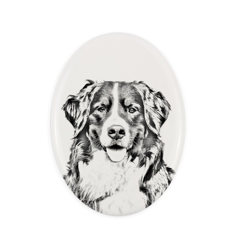 Berner Sennenhund, Dürrbächler, Bouvier bernois - Gedenktafel mit einem Foto eines Hundes, Grabplatte mit Druck, personalisierte ovale Platte der Marke Art-Dog