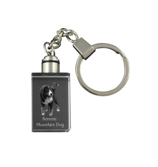 Bernese Mountain Dog, Berner Sennenhund - Crystal key ring with dog photo, illuminated key ring, unique gift by Art-Dog brand