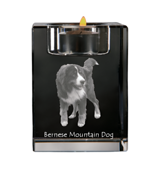 Bernese Mountain Dog, Berner Sennenhund - Candle holder with dog photo, crystal tealight holder, personalised gift by Art-Dog brand