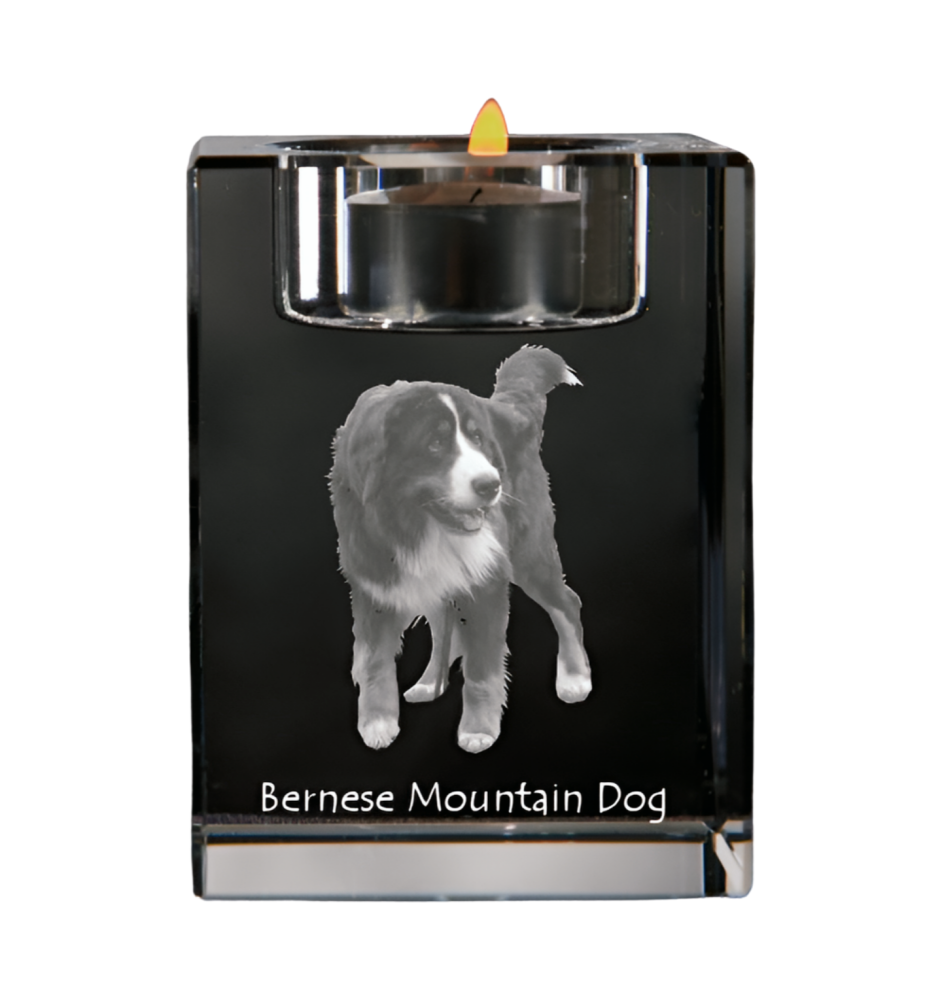 Bouvier bernois - Bougeoir avec photo de chien, porte bougie en cristal, cadeau personnalisé par la marque Art-Dog