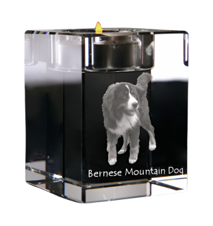 Bernese Mountain Dog, Berner Sennenhund - Candle holder with dog photo, crystal tealight holder, personalised gift by Art-Dog brand