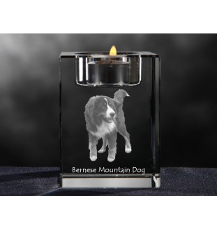 Bouvier bernois - Bougeoir avec photo de chien, porte bougie en cristal, cadeau personnalisé par la marque Art-Dog