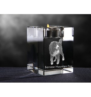 Bouvier bernois - Bougeoir avec photo de chien, porte bougie en cristal, cadeau personnalisé par la marque Art-Dog