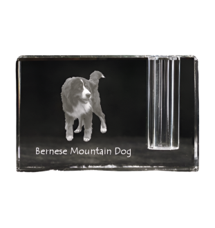 Berner Sennenhund, Dürrbächler, Bouvier bernois - Stifthalter, Kristallorganizer mit Hundefoto, einzigartige Schreibtischdekoration der Marke Art-Dog