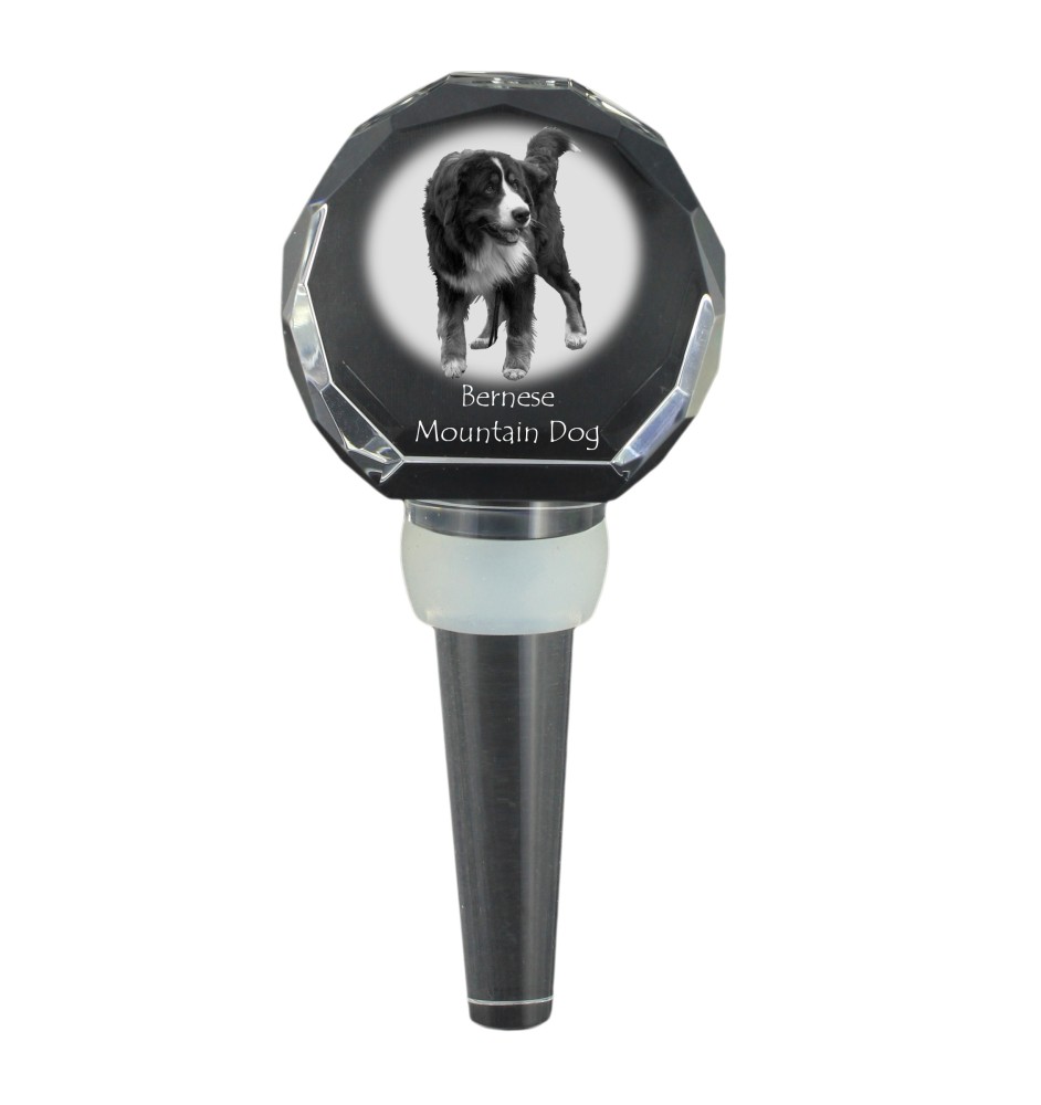 Bernese Mountain Dog, Berner Sennenhund - Crystal bottle stopper, unique wine stopper with photo, personalised gift for sommelier by Art-Dog brand