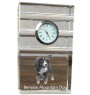 Bernese Mountain Dog, Berner Sennenhund - glass clock with a photo, photo of a dog in crystal, personalized standing office clock by Art-Dog brand