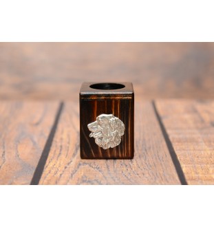 Bernese Mountain Dog, Berner Sennenhund I - wooden candle holder with a dog, a unique souvenir after losing a dog, a handicraft from the Art-Dog brand