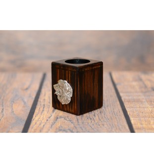Bernese Mountain Dog, Berner Sennenhund I - wooden candle holder with a dog, a unique souvenir after losing a dog, a handicraft from the Art-Dog brand