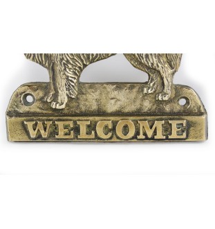 Berner Sennenhund, Dürrbächler, Bouvier bernois - Türschild mit Hund, messingfarbenes Willkommensschild, einzigartiges Schild mit der Aufschrift Welcome von der Marke Art-Dog