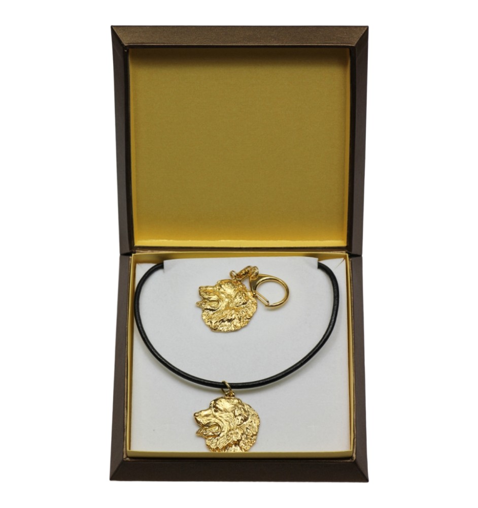 Berner Sennenhund, Dürrbächler, Bouvier bernois I - Schlüsselanhänger und Halskette mit Hund in einer Box, vergoldetes Produkt von hoher Qualität, Marke Art-Dog