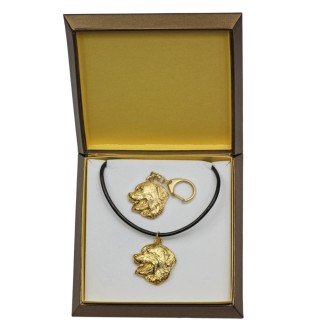 Bernese Mountain Dog, Berner Sennenhund - keychain and necklace with a dog in a box, high-quality gold-plated product, Art-Dog brand
