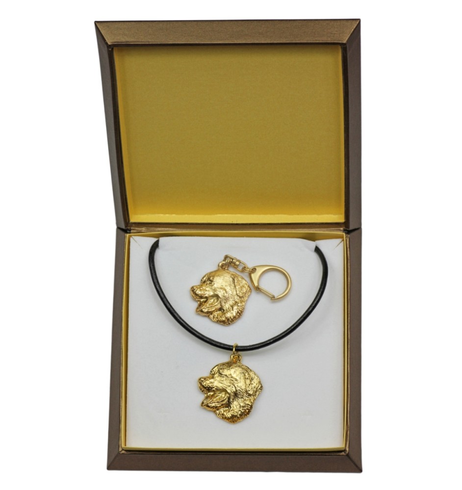 Bernese Mountain Dog, Berner Sennenhund - keychain and necklace with a dog in a box, high-quality gold-plated product, Art-Dog brand