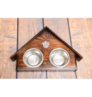 Bernese Mountain Dog, Berner Sennenhund I - wooden stand with bowls for a dog, decorative dog bowls, a gift for adopting a dog from the Art-Dog brand