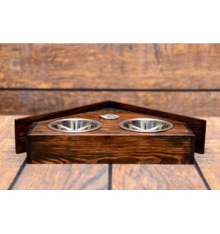 Bernese Mountain Dog, Berner Sennenhund I - wooden stand with bowls for a dog, decorative dog bowls, a gift for adopting a dog from the Art-Dog brand
