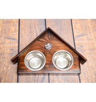 Bernese Mountain Dog, Berner Sennenhund - wooden stand with bowls for a dog, decorative dog bowls, a gift for adopting a dog from the Art-Dog brand