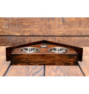 Bernese Mountain Dog, Berner Sennenhund - wooden stand with bowls for a dog, decorative dog bowls, a gift for adopting a dog from the Art-Dog brand