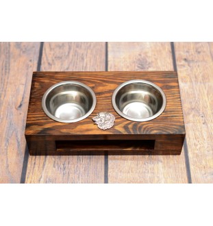 Bernese Mountain Dog, Berner Sennenhund I - wooden stand with bowls for a dog, steel dog bowls, a gift for adopting a dog from the Art-Dog brand