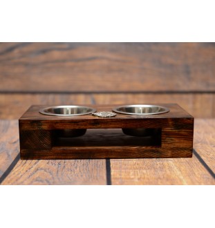 Bernese Mountain Dog, Berner Sennenhund I - wooden stand with bowls for a dog, steel dog bowls, a gift for adopting a dog from the Art-Dog brand
