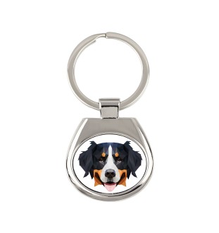 Berner Sennenhund, Dürrbächler, Bouvier bernois - geometrischer Schlüsselanhänger mit Foto und Aufschrift Art-Dog