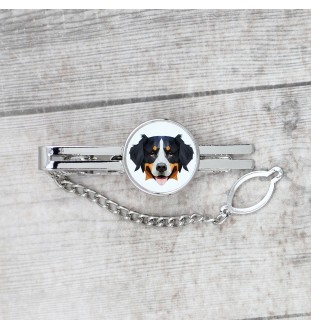 Bernese Mountain Dog, Berner Sennenhund - geometric tie clip with a picture and inscription from Art-Dog
