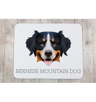 Bernese Mountain Dog, Berner Sennenhund - geometric mouse pad with a picture and text by Art-Dog