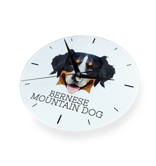 Bouvier bernois - horloge murale géométrique avec photo et logo de la marque Art-Dog