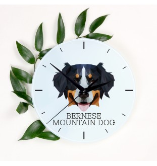 Bouvier bernois - horloge murale géométrique avec photo et logo de la marque Art-Dog