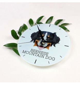 Bernese Mountain Dog, Berner Sennenhund - geometric wall clock with a picture and the brand name Art-Dog