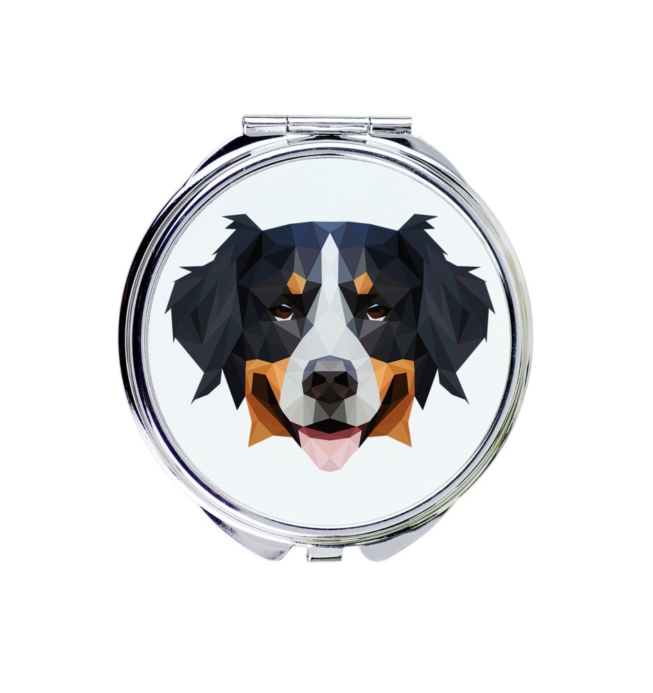 Bernese Mountain Dog, Berner Sennenhund - mirror with a geometric design and the brand name Art-Dog