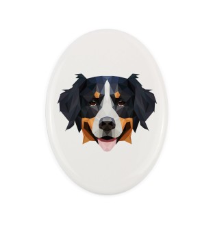 Berner Sennenhund, Dürrbächler, Bouvier bernois - Fliese mit geometrischem Bild und Schriftzug der Marke Art-Dog