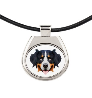 Berner Sennenhund, Dürrbächler, Bouvier bernois - Halskette mit einem Foto und einem geometrischen Schriftzug der Marke Art-Dog