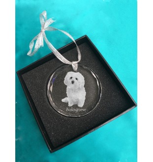 Bichon Bolognese, Bolo, Botoli, Bottolo - crystal bauble with a photo, dog photo in crystal, personalized Christmas tree ornament by Art-Dog brand
