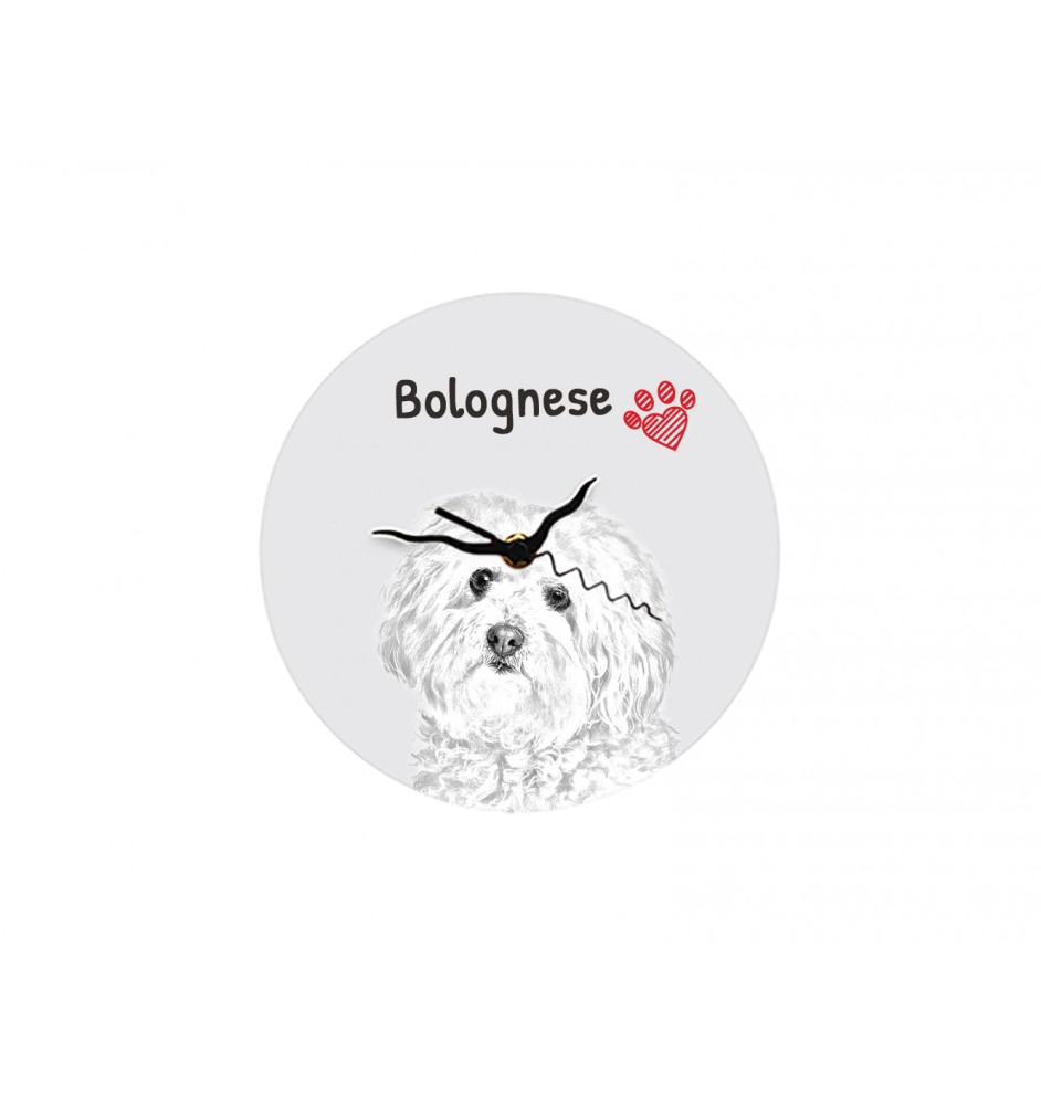 Bichon Bolognese, Bolo, Botoli, Bottolo - wall clock with a dog, shelf clock with a print, personalized home decoration from the Art-Dog brand
