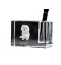 Bichon Bolognese, Bolo, Botoli, Bottolo - Pen stand, crystal organiser with dog photo, unique desk decoration by Art-Dog brand