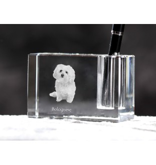 Bichon bolonais, Bolognese - Porte-stylos, organiseur en cristal avec photo de chien, décoration de bureau unique par la marque Art-Dog