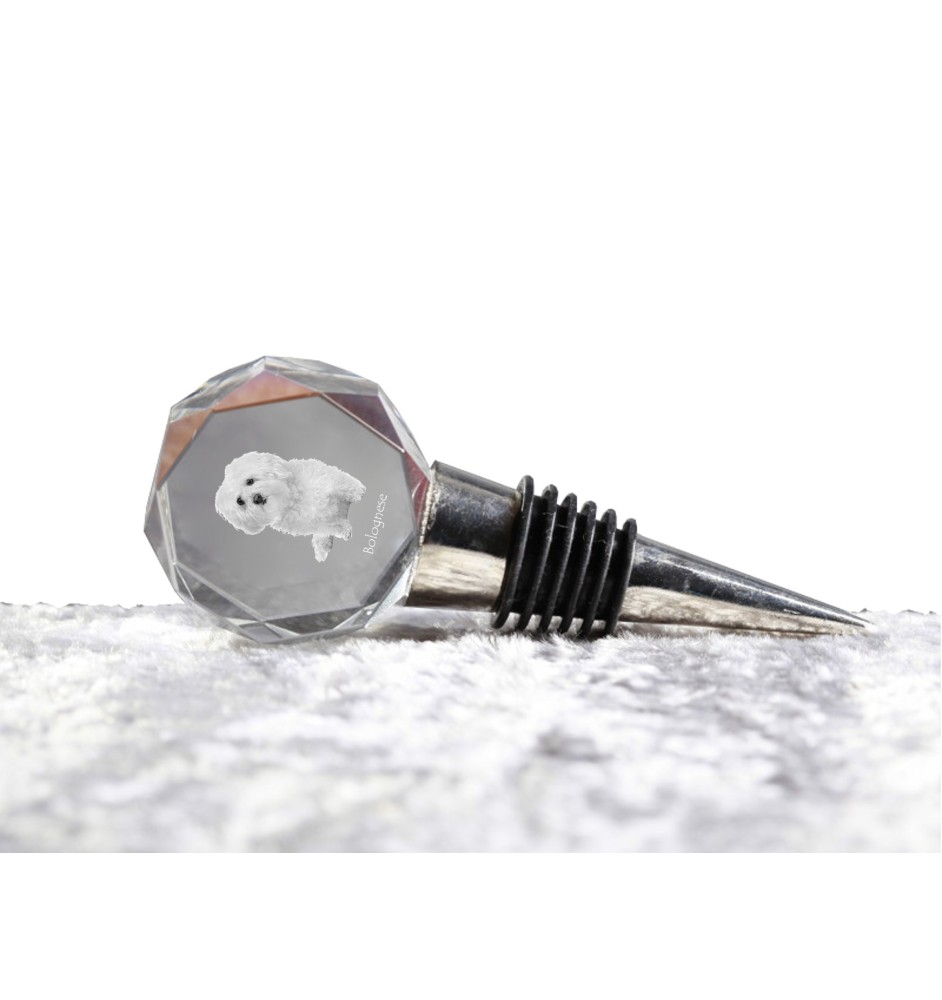Bichon bolonais, Bolognese - Bouchon de bouteille, bouchon de vin en cristal avec photo, cadeau personnalisé pour barman par la marque Art-Dog