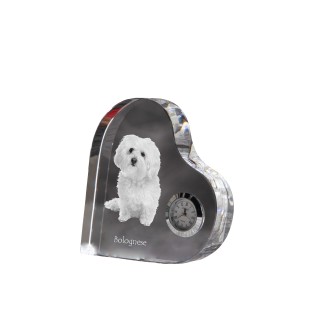 Bichon bolonais, Bolognese - horloge en cristal avec une photo de chien, horloge de table en forme de cœur, horloge debout personnalisée de la marque Art-Dog