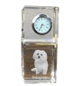 Bichon bolonais, Bolognese - montre en cristal avec photo, photo de chien dans un cristal, horloge de bureau personnalisée de la marque Art-Dog