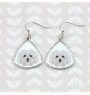 Bichon bolonais, Bolognese - boucles d'oreilles avec une photo et un motif de chien géométrique Art-Dog