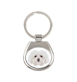 Bichon Bolognese, Bolo, Botoli, Bottolo - geometric keychain with a photo and the inscription Art-Dog
