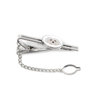 Bichon Bolognese, Bolo, Botoli, Bottolo - geometric tie clip with a picture and inscription from Art-Dog