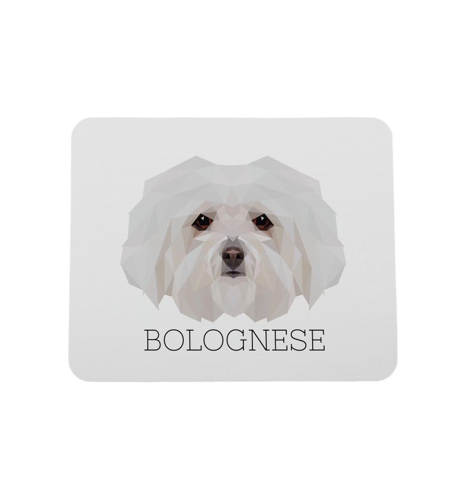 Bichon bolonais, Bolognese - tapis de souris géométrique avec photo et inscription Art-Dog