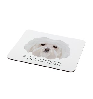 Bologneser, Bichon Bolognese - geometrisches Mauspad mit Bild und Aufschrift von Art-Dog