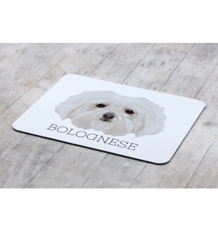 Bologneser, Bichon Bolognese - geometrisches Mauspad mit Bild und Aufschrift von Art-Dog