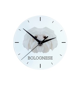 Bichon bolonais, Bolognese - horloge murale géométrique avec photo et logo de la marque Art-Dog