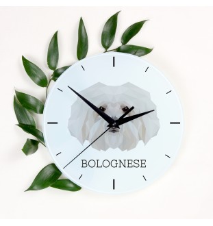 Bichon bolonais, Bolognese - horloge murale géométrique avec photo et logo de la marque Art-Dog