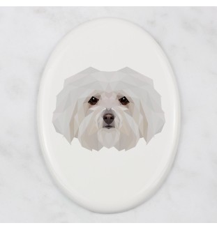 Bichon Bolognese, Bolo, Botoli, Bottolo - a plate with a geometric design and the brand name Art-Dog