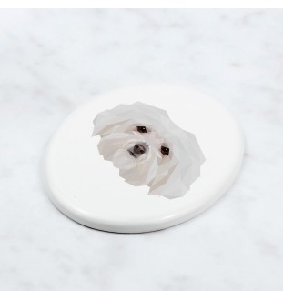 Bologneser, Bichon Bolognese - Fliese mit geometrischem Bild und Schriftzug der Marke Art-Dog